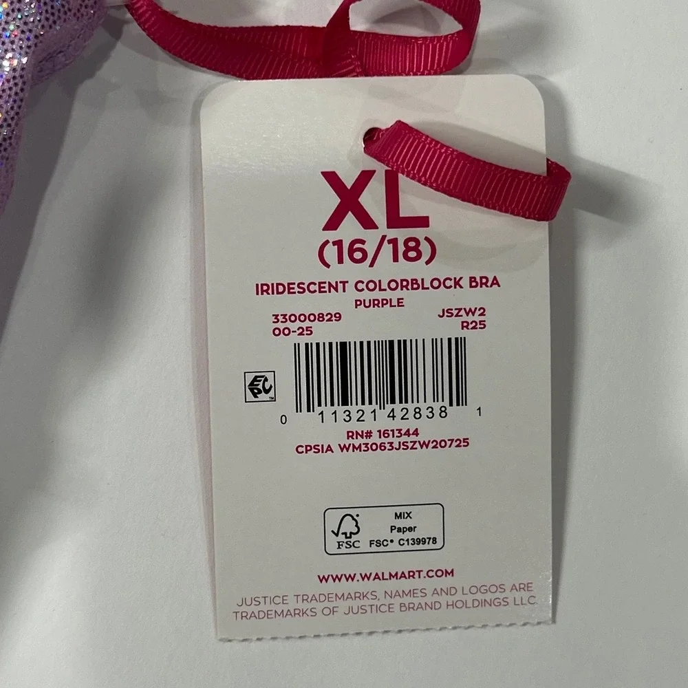 Justice Girls XL 16/18 Iridescent Colorblock Sports Bra Purple Silver JSZW2 New